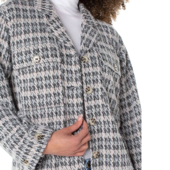 Liverpool Heather Houndstooth Fuzzy Button Front Boxy Jacket Women's Large - Picture 3 of 16